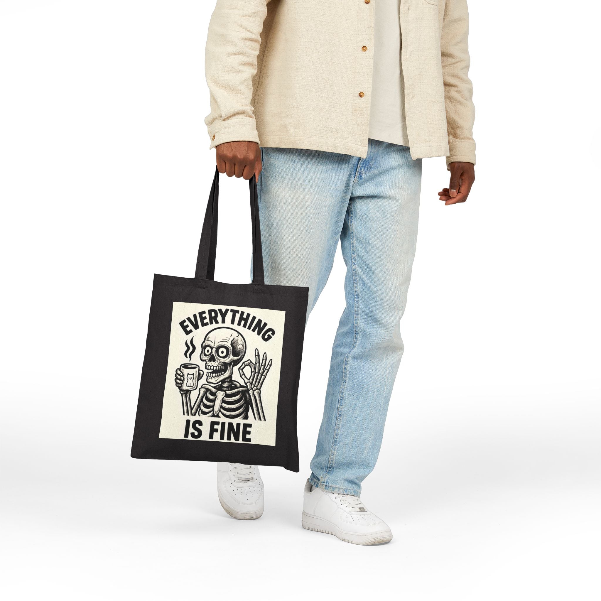 Everything is Fine Stressed Skeleton Tote Bag